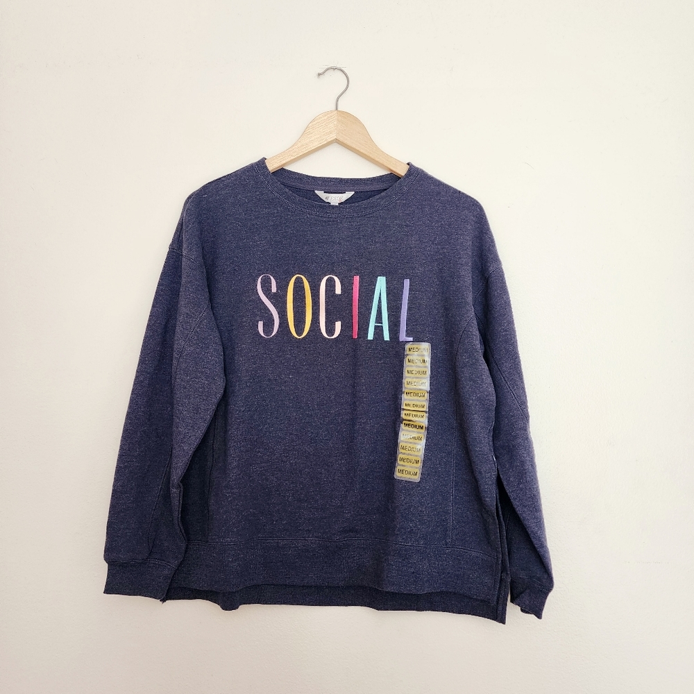 NWT Wildfox Embroidered “Social” Statement Sweatshirt Size Medium